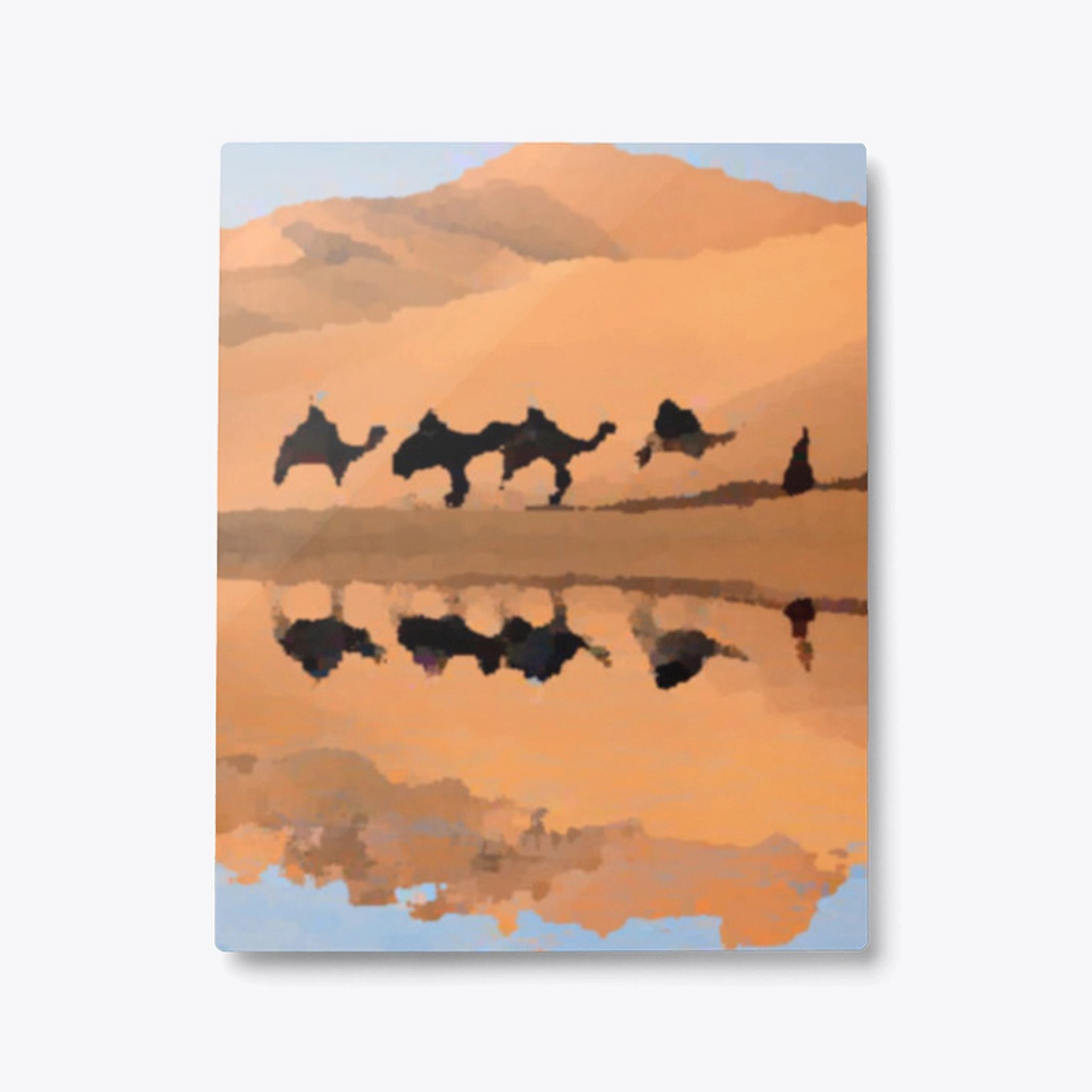 Reflection of a Merzouga camel caravan